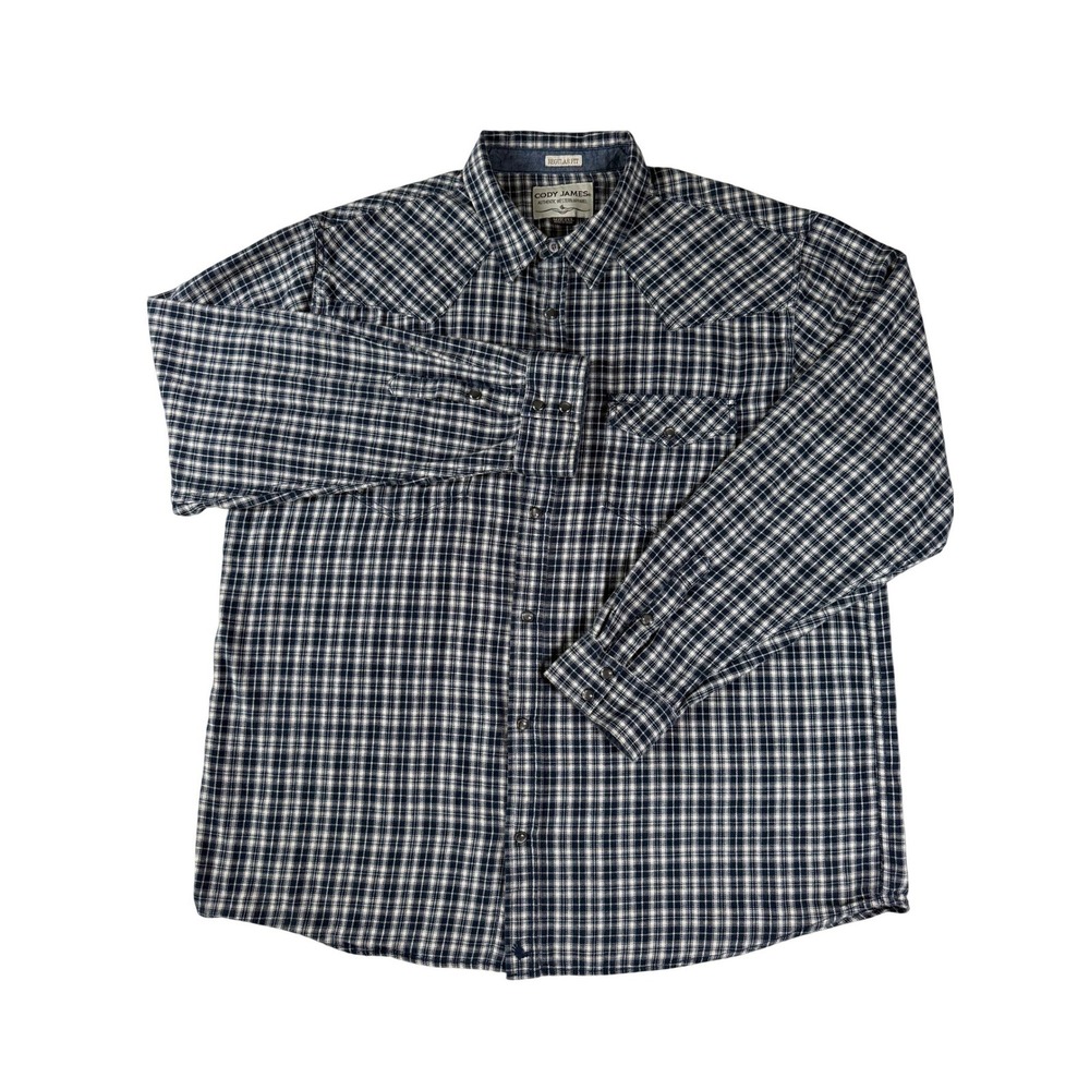 Cody James Western Plaid Pearl Snap 100% Cotton Navy White Men's XXL